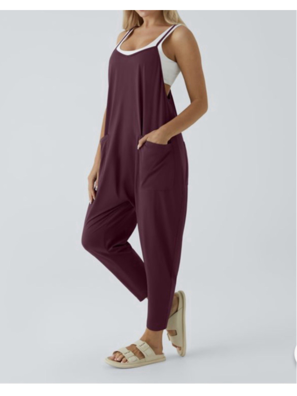 Women's Maroon Relaxed Jumpsuit with Pockets